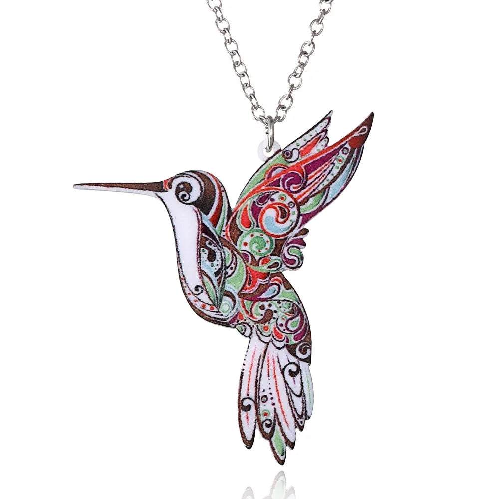 Handmade Colorful Double Side Flying Bird Pendant Necklace